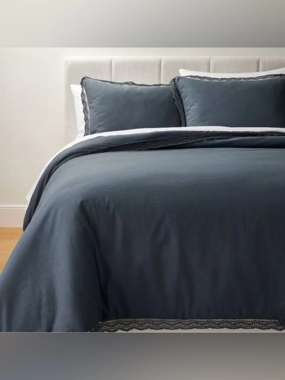 Studio McGee Threshold Navy Lace Border Cotton Slub Duvet Cover